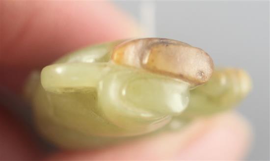 A Chinese yellow and russet jade boy pendant, 4cm